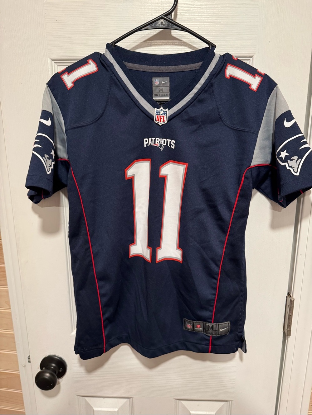 Nike Kids' Navy Patriots #11 Football Jersey with Gray & Red Accents